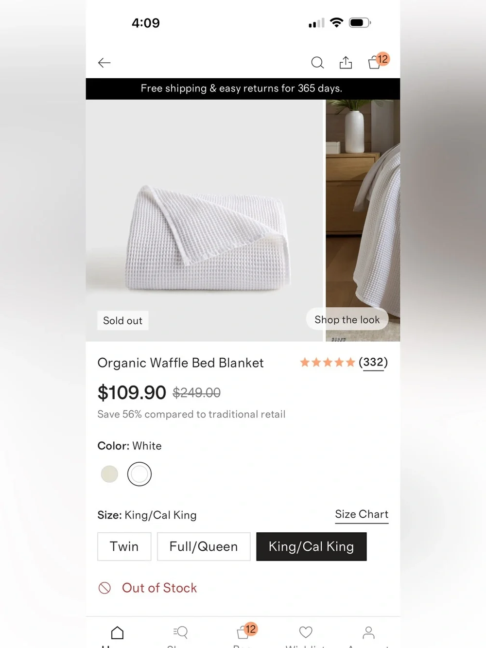 NWOT Organic King Waffle Knit Blanket in White - $110